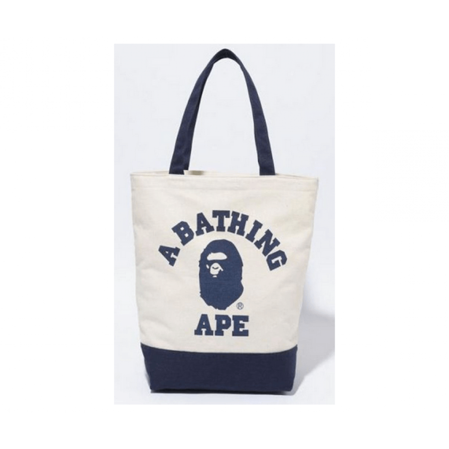 White and Blue College Logo - A Bathing Ape College Logo Tote Bag (Blue/White)