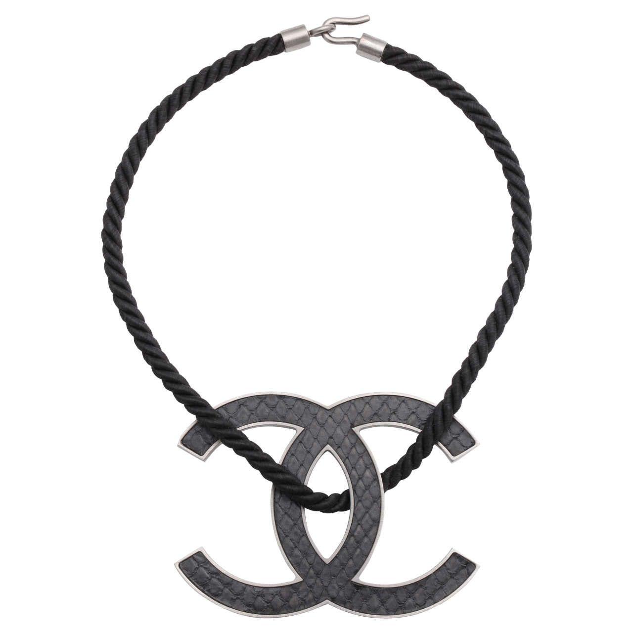 Large Black X Logo - Chanel Large Black CC Logo Necklace