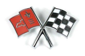 C2 Corvette Logo - C2 Corvette 1965 Crossed Flags Front End Panel Emblem - Red Orange