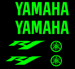 A Green R Logo - 6) Yamaha R1 GREEN Stickers Motorcycle R 1 1000 Decal Vinyl Kit logo ...