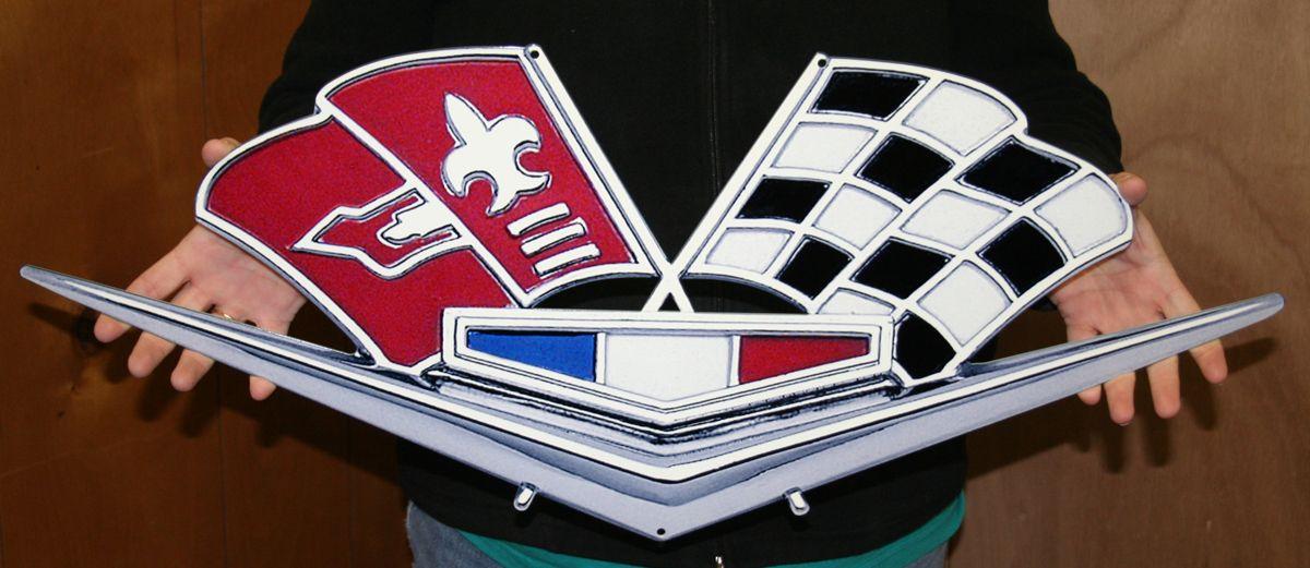 C2 Corvette Logo - C2 Corvette 327/409 Fender Metal Sign-ChevyMall