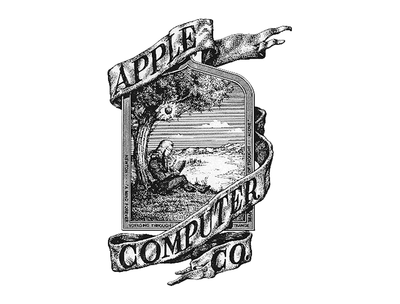 New Apple Computers Logo - The first Apple Computers logo, 1976. Sir Isaac Newton sitting