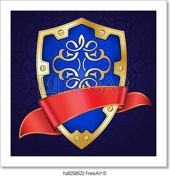Red Gold Shield Logo - Free art print of Gold shield with red ribbon | FreeArt | fa8258522