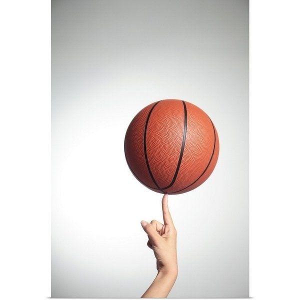 Multi Colored Hands Basketball Logo - Shop Poster Print entitled Basketball on index finger, hands close ...