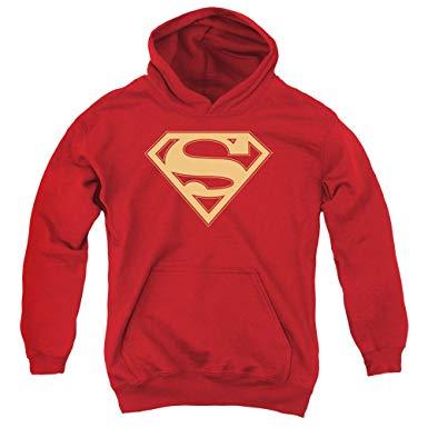 Red Gold Shield Logo - Superman DC Comics Red & Gold Shield Big Boys Youth Pull Over Hoodie