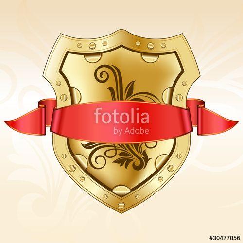 Red Gold Shield Logo - Gold shield with red ribbon