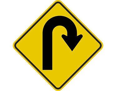 U Shape in a Black Arrow Logo - Right hairpin bend sign - yellow diamond-shaped by Australian Standards