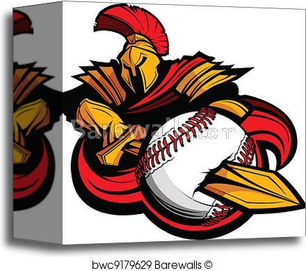Spartan Baseball Logo - Canvas Print of Spartan Baseball Mascot Body with Sword and Ball