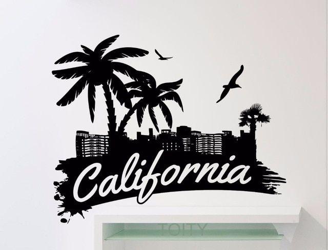 Beach Wall Logo - California Word Logo Wall Sticker Palms Birds Beach Vinyl Decal Home ...