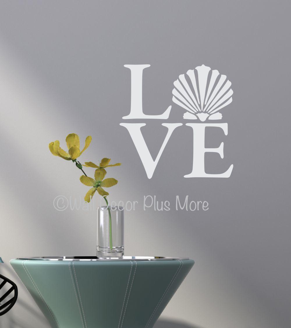 Beach Wall Logo - Love with Clam Shell Wall Decals Sticker Beach Wall Words
