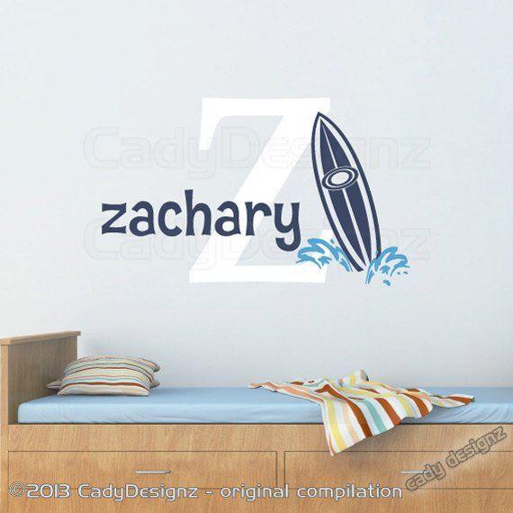 Beach Wall Logo - Beach Surf Wall Decal | Surfboard and Waves | Initial and Name ...