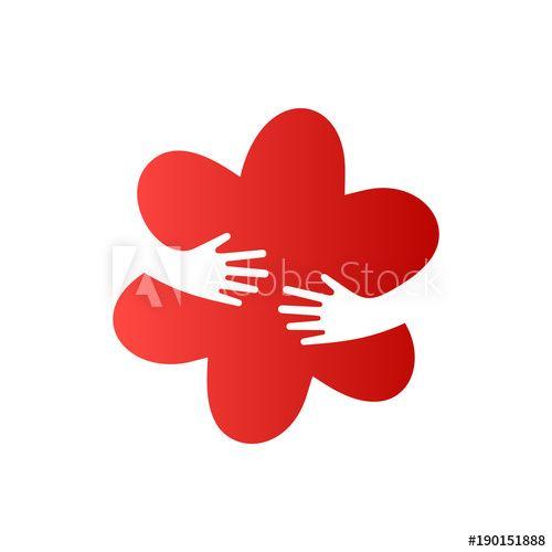 Red Flower Logo - Human hands embracing red flower. Creative template logo for ...