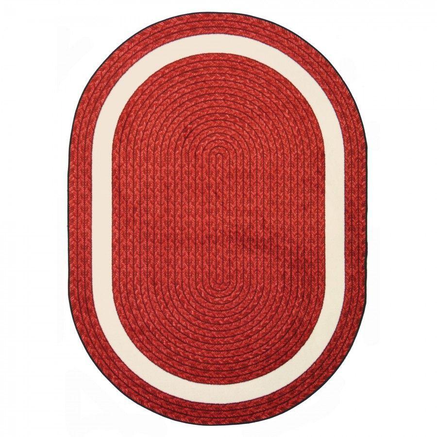 Red Oval Circle Logo - Joy Carpets Whimsy Sharing Circle Red Oval Rug with Braided Print ...