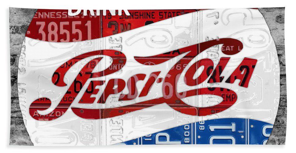 Beach Wall Logo - Pepsi Cola Vintage Logo Recycled License Plate Art On Brick Wall