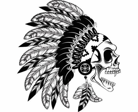 Native American Feather Logo - Indian Skull 8 Native American Warrior Headdress Feather