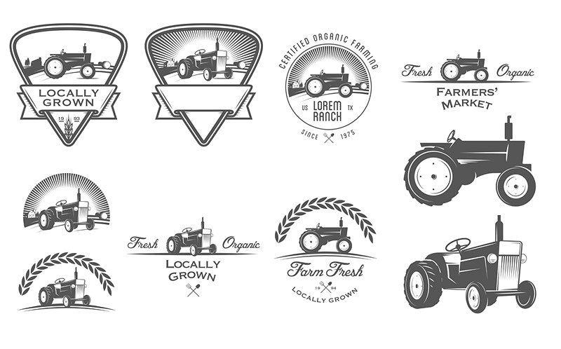 Farm Tractor Logo - Retro tractor logos set Illustrations Creative Market