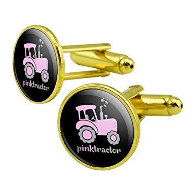 Farm Tractor Logo - Pink Farm Tractor Logo Round Cufflink Set Gold Color: Amazon.co.uk