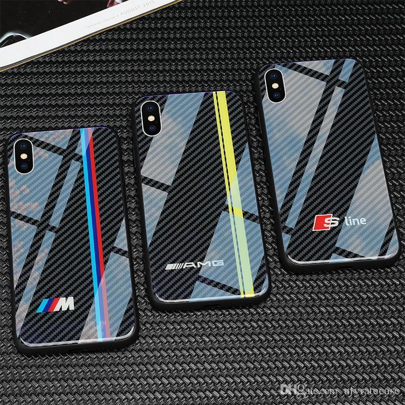 AMG Carbon Logo - AMG M Carbon Fiber Tempered Glass Case For IPhone XS Max XR XS X 8 8
