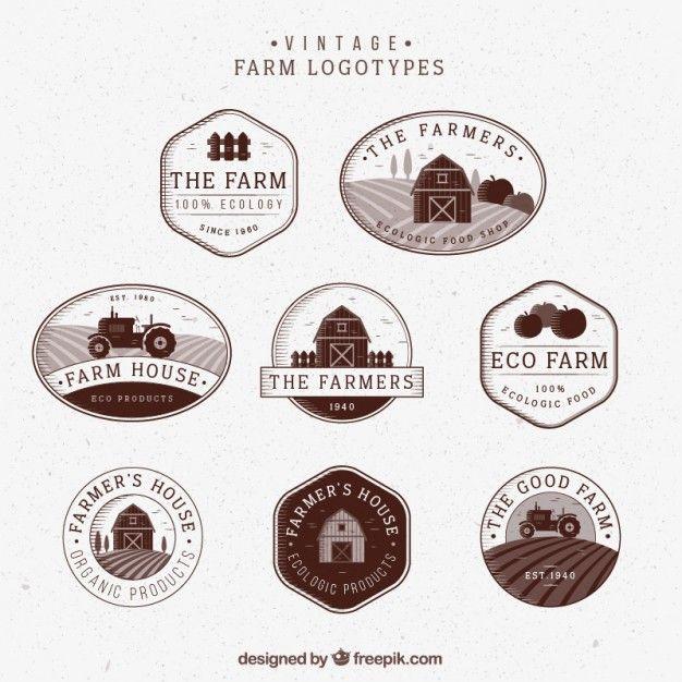 Farm Tractor Logo - Hand drawn vintage farm logotypes Vector