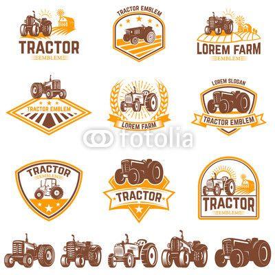 Farm Tractor Logo - Set of tractor emblems. Farmers market. Design element for logo ...