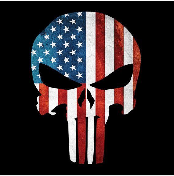 Red White Blue Punisher Logo - Punisher Skull American Flag Military Decal Sticker Graphic