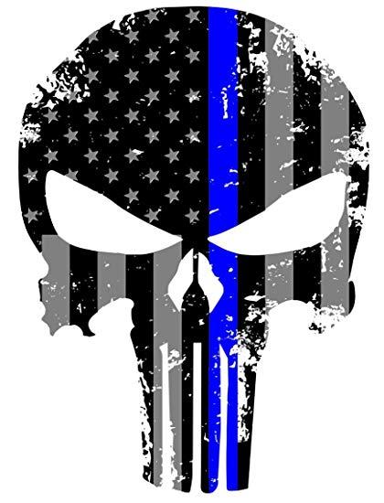 Red White Blue Punisher Logo - Blueline Punisher Skull 5.5 x 4 Inch Tattered Subdued Us