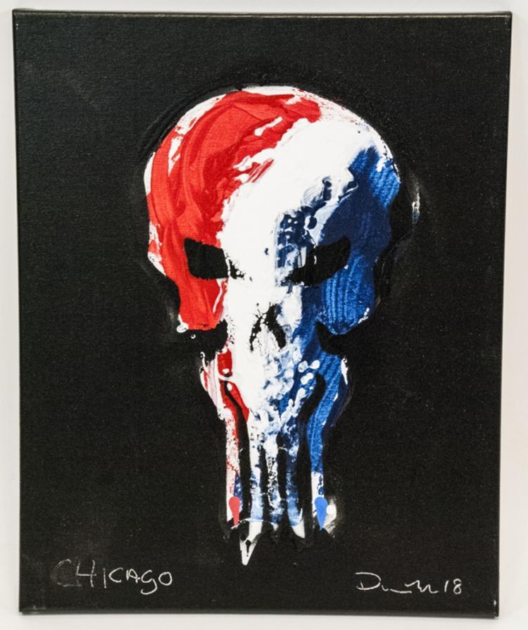 Red White Blue Punisher Logo - Oil Painting Red, White, Blue Marvel Punisher Logo