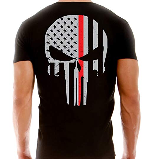 Red White Blue Punisher Logo - Thin Red Line Skull T-Shirt - 100% Cotton - Firefighters | Amazon.com