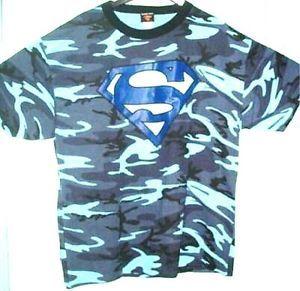 Camo Superman Logo - WB SUPERMAN LOGO BLUE CAMO COTTON T-SHIRT MENS MEDIUM | eBay
