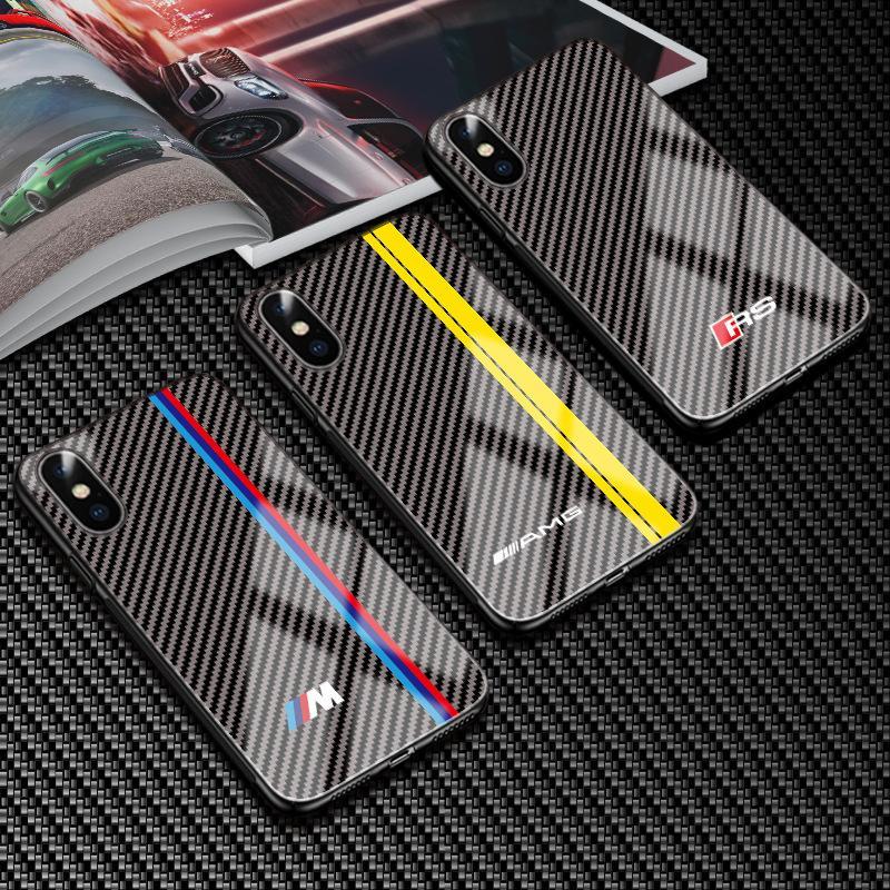 AMG Carbon Logo - AMG BMW Tempered Glass Sport Car Case For IPhone XS Max XR XS X 8 8