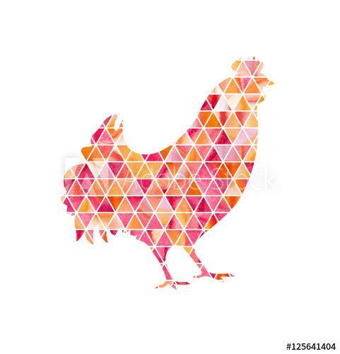 Red Rooster in a Trinangle Logo - Illustration of rooster, symbol of 2017 on the Chinese calendar