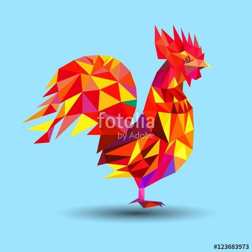 Red Rooster in a Trinangle Logo - Illustration of rooster, symbol of 2017 on the Chinese calendar ...