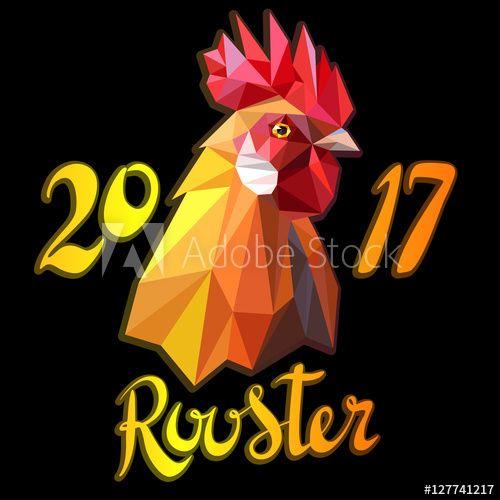 Red Rooster in a Trinangle Logo - Rooster symbol of New 2017. Polygonal Geometric Triangle style. Year