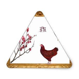 Red Rooster in a Trinangle Logo - Red Gold Rooster Year Stickers