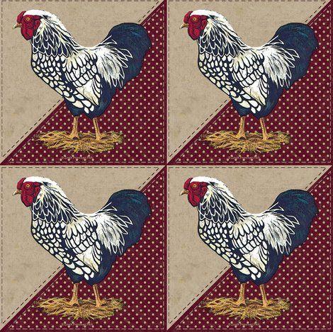 Red Rooster in a Trinangle Logo - Silver Laced Wyandotte Rooster Dots Barn Red Triangles wallpaper