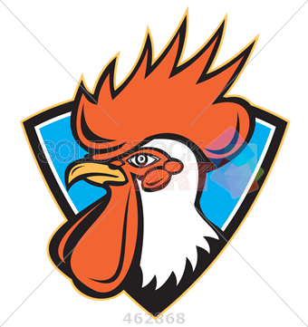 Red Rooster in a Trinangle Logo - Stock Illustration of Illustrated triangular blue crest logo thick
