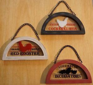 Red Rooster in a Trinangle Logo - Glass Window Red Rooster Signs Set Painted Stained Wood Farm