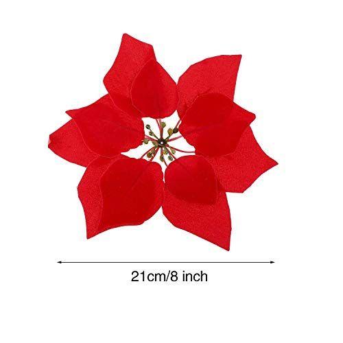 Poinsettia Logo - HMILYDYK 24PCS Christmas Decor Artificial Flowers Red Poinsettia ...