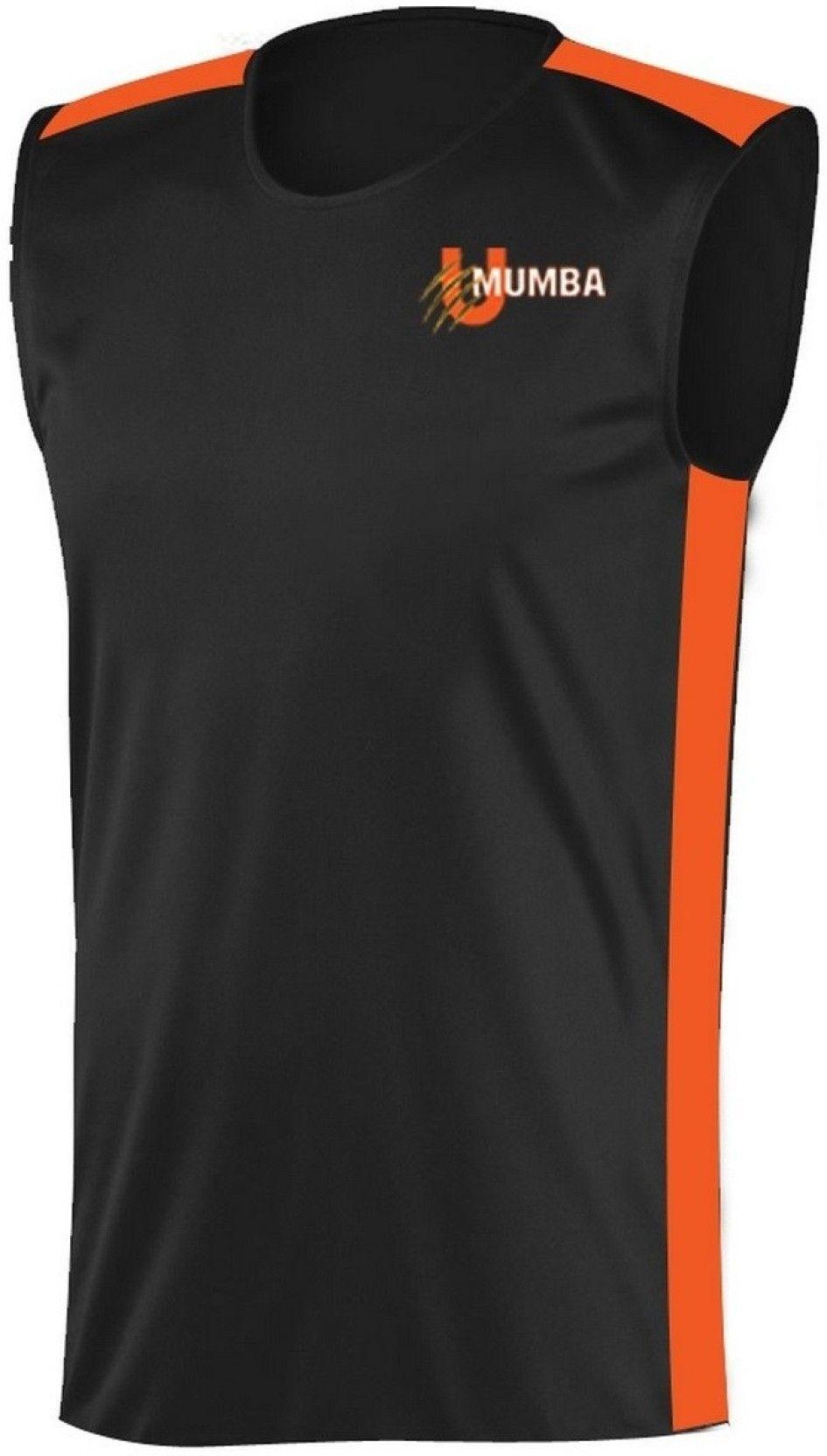 Orange Andblack U Logo - U Mumba Solid Men's Round Neck Black, Orange T Shirt U Mumba