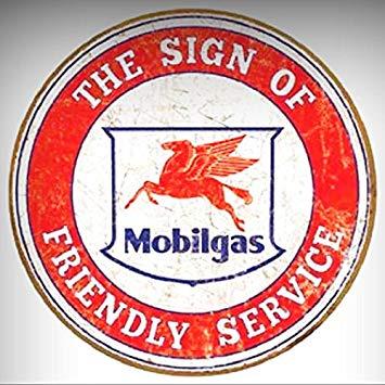 Bar Service in the Red Circle Logo - Mobil Service Gasoline Round Tin Metal Sign Bar Garage
