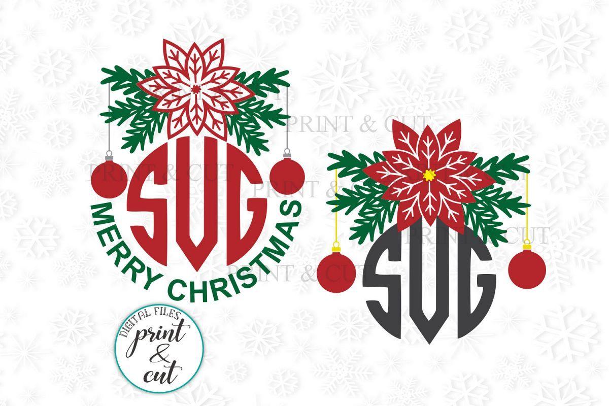 Poinsettia Logo - Christmas Flourish Poinsettia Monogram svg dxf to cut pdf