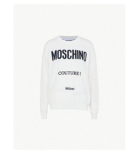 Moschino Couture Logo - MOSCHINO - Couture logo-print wool jumper | Selfridges.com