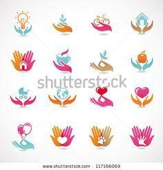 Open Hands Logo - Open empty hands holding protect giving gestures icons set isolated