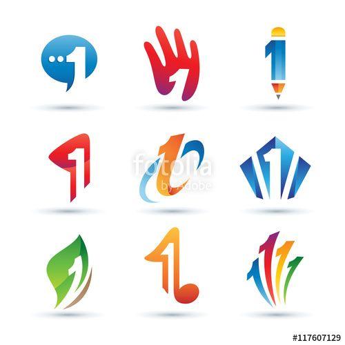 Number 1 Logo - Set of Abstract Number 1 Logo and Colorful Icon Logos
