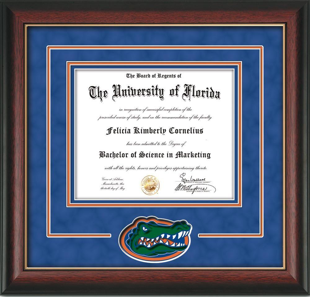 Gold and Green Gator Logo - University of Florida Diploma Frame-Rose Gold Lip-3D-Blue Suede ...