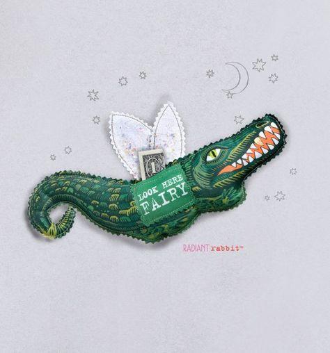 Gold and Green Gator Logo - Tooth Fairy Alligator w/ tooth pocket, glitter wings and a real gold ...