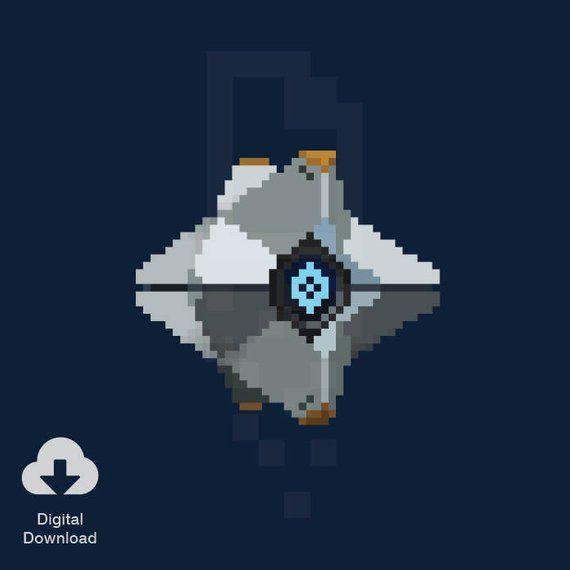 Pixel Destiny Logo - Bit Ghost Destiny Pixel Art Retro Prints Illustration
