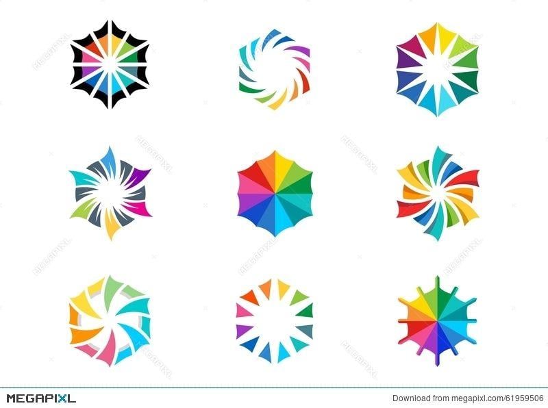 Rainbow Colored Circle Logo - Light, Sun, Logo, Circle Abstract Lights Rainbow Colored Set Symbol