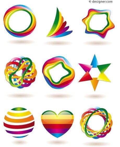Rainbow Colored Circle Logo - 4 Designer. Rainbow Color 3D Logo Element Vector Material
