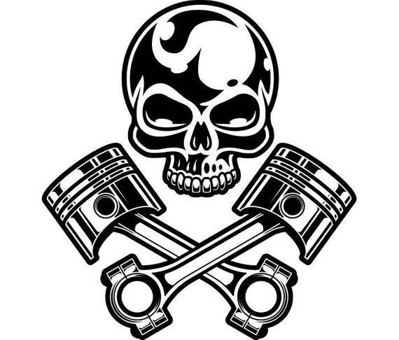 Mechanic Skull Logo - Motorcycle Logo 11 Chrome Skull Pistons Auto Mechanic Bike